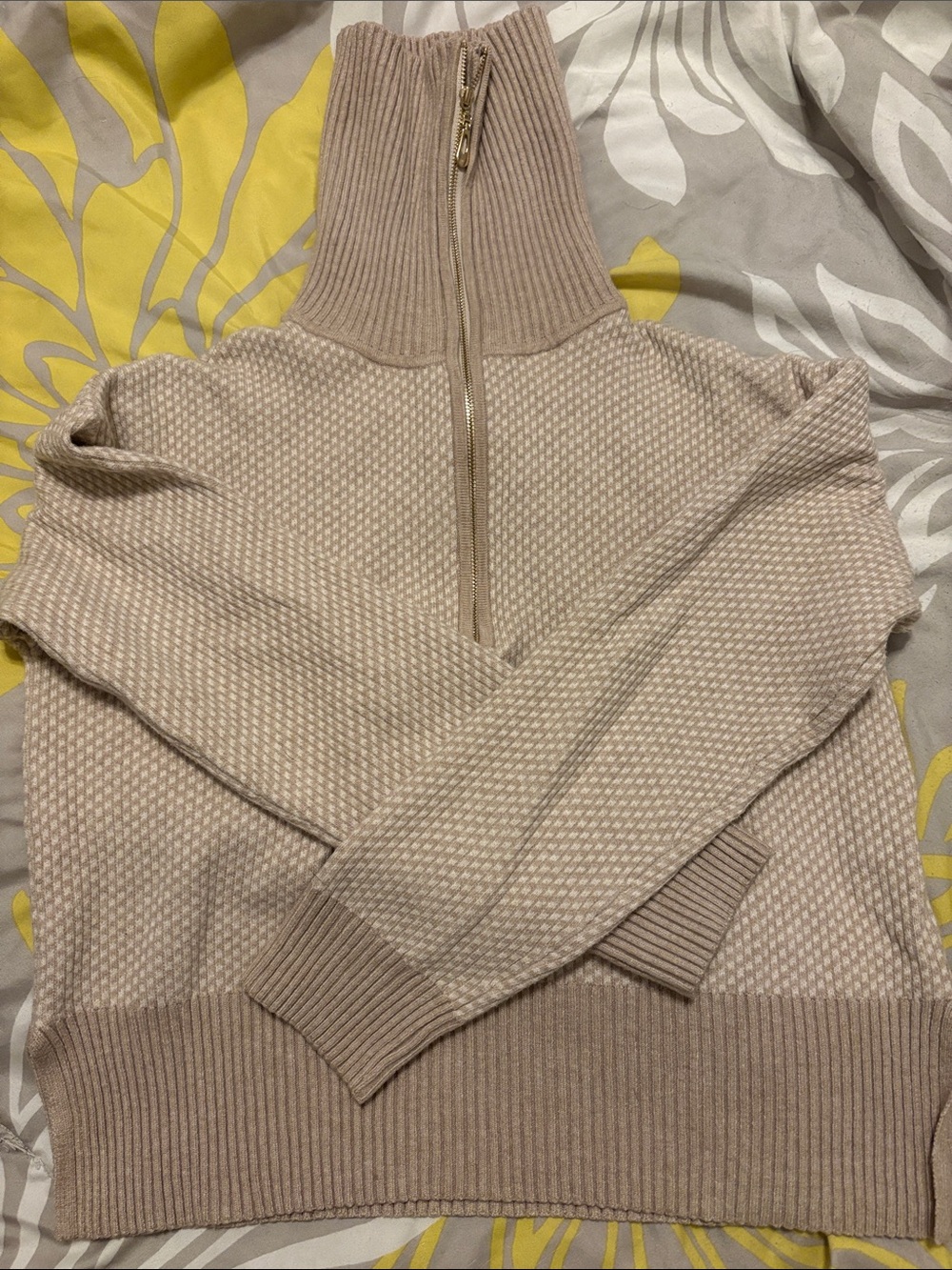 Rachel Zoe Beige Half-Zip Cowl Turtleneck Sweater
